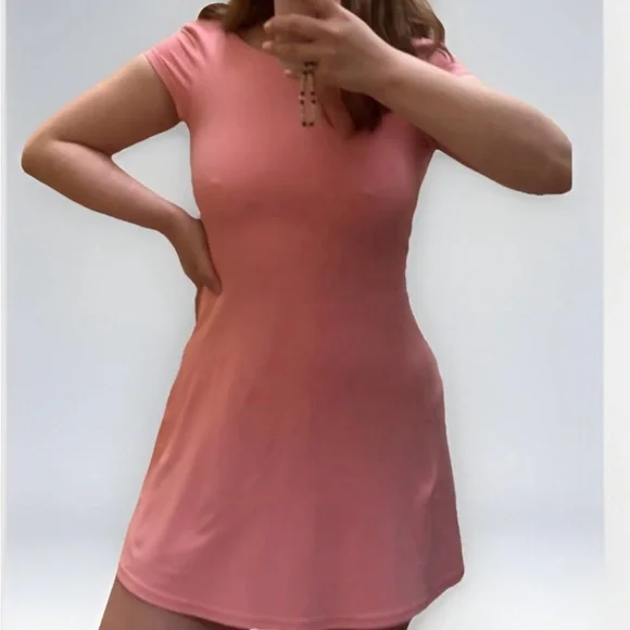 Aerie Offline Pink Activewear Mini Dress Built In Shorts Open Back Pickleball M - Picture 4 of 9